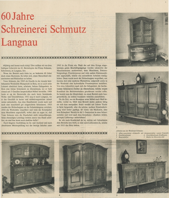 Zeitungsausschnitt 60 Jahre Schreinerei Schmutz